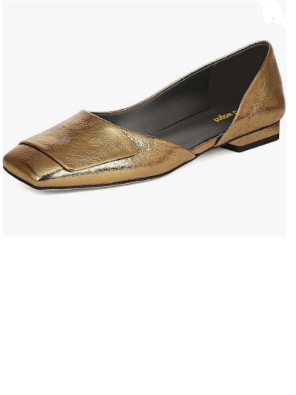 Gold Side Cut Block Low Heel Square Toe Slip On Shoe Working Shopping Party